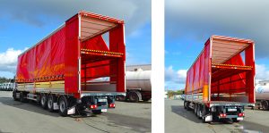 Vue arrière d'un poids lourds double étages ouvert